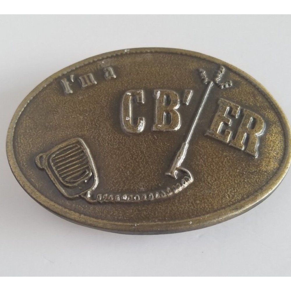 Vintage 1970's "I'm a CB'ER" metal belt buckle brass color patina P251 1